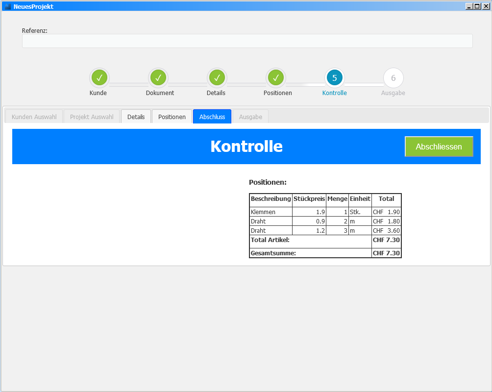 ABTool - Screenshot - Projektassistent, Kontrollübersicht